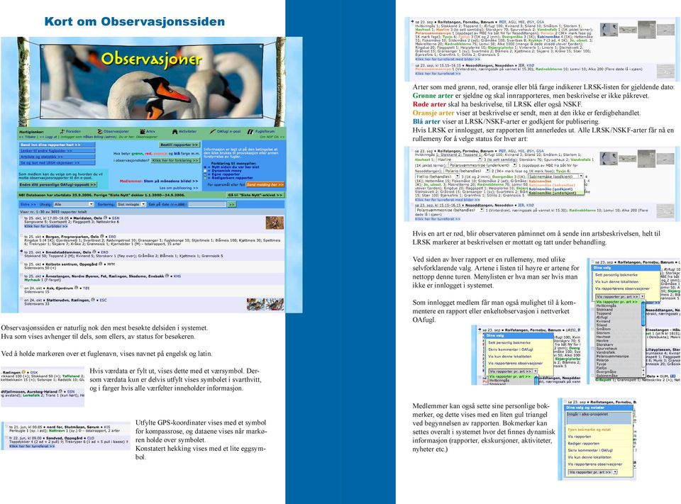 Blå arter viser at LRSK/NSKF-arter er godkjent for publisering. Hvis LRSK er innlogget, ser rapporten litt annerledes ut.