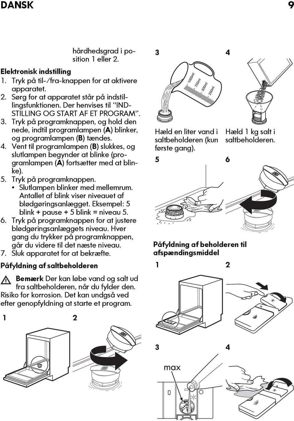 Vent til programlampen (B) slukkes, og slutlampen begynder at blinke (programlampen (A) fortsætter med at blinke). 5. Tryk på programknappen. Slutlampen blinker med mellemrum.