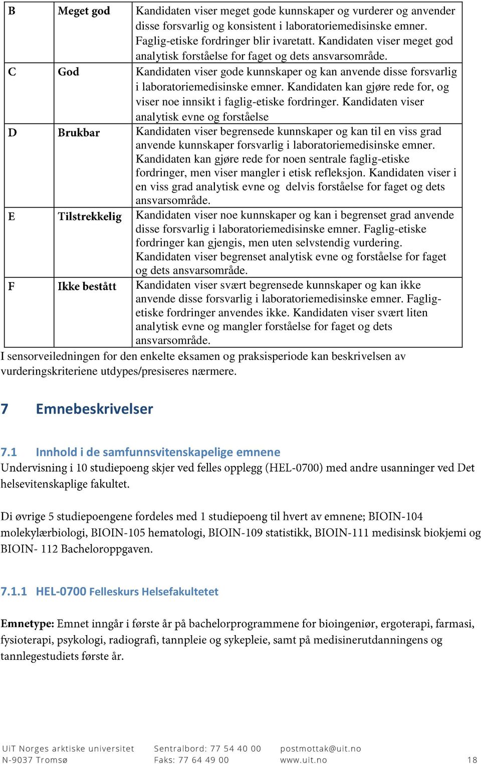 Kandidaten kan gjøre rede for, og viser noe innsikt i faglig-etiske fordringer.