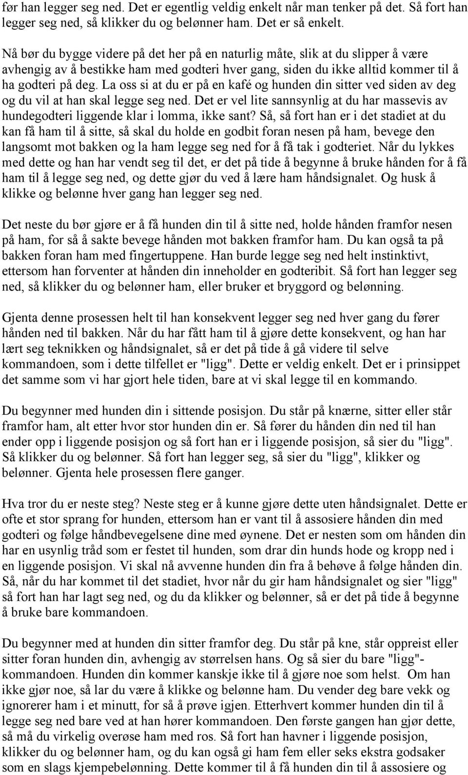 La oss si at du er på en kafé og hunden din sitter ved siden av deg og du vil at han skal legge seg ned. Det er vel lite sannsynlig at du har massevis av hundegodteri liggende klar i lomma, ikke sant?