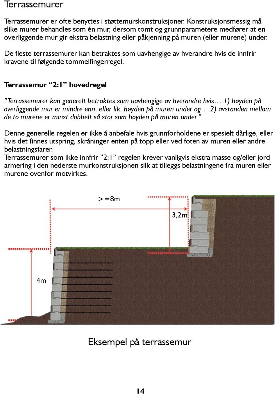 De fleste terrassemurer kan betraktes som uavhengige av hverandre hvis de innfrir kravene til følgende tommelfingerregel.