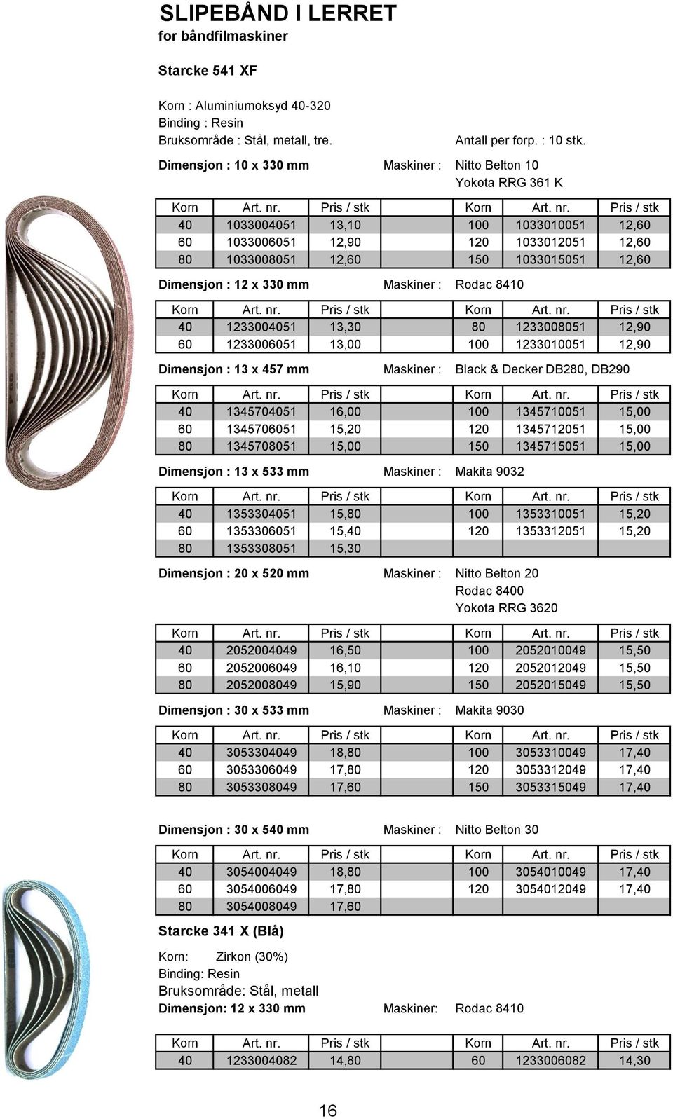 Dimensjon : 12 x 330 mm Maskiner : Rodac 8410 40 1233004051 13,30 80 1233008051 12,90 60 1233006051 13,00 100 1233010051 12,90 Dimensjon : 13 x 457 mm Maskiner : Black & Decker DB280, DB290 40