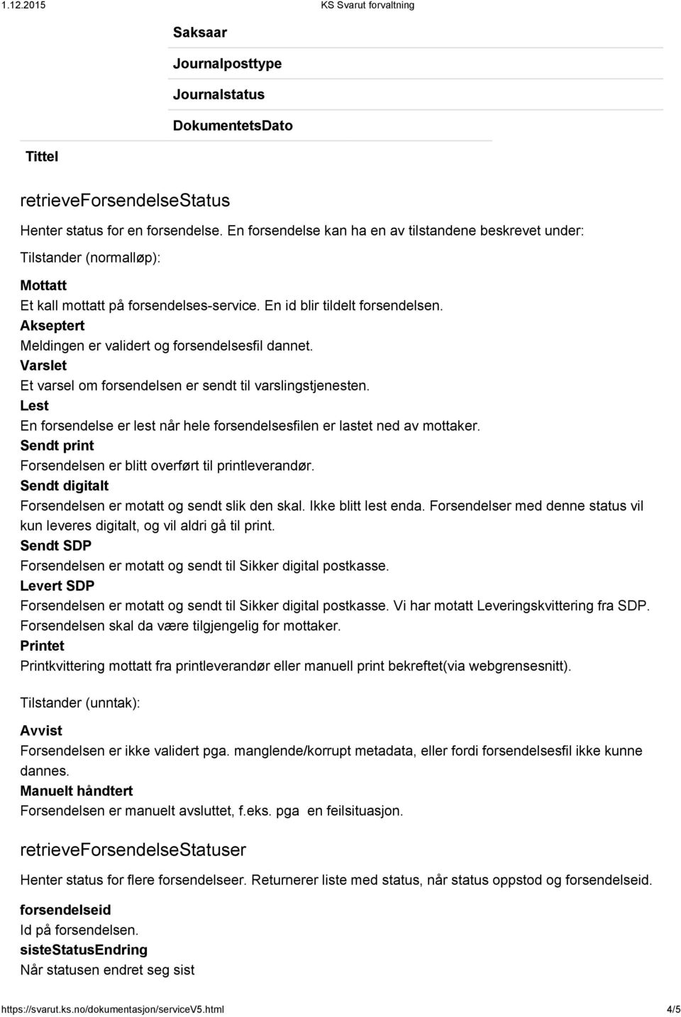 Akseptert Meldingen er validert og forsendelsesfil dannet. Varslet Et varsel om forsendelsen er sendt til varslingstjenesten.