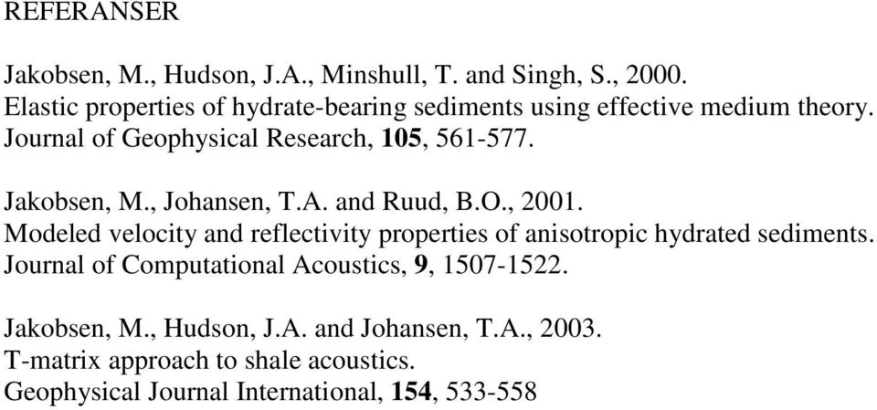 Jakobsen, M., Johansen, T.A. and Ruud, B.O., 2001. Modeled velocity and reflectivity properties of anisotropic hydrated sediments.