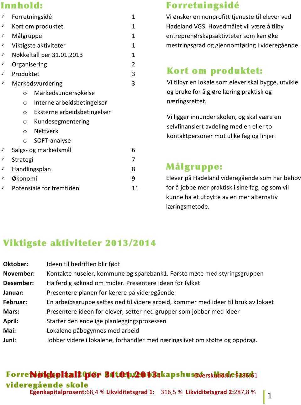 Strategi Handlingsplan Økonomi Potensiale for fremtiden 1 1 1 1 1 2 3 3 6 7 8 9 11 Forretningsidé Vi ønsker en nonprofitt tjeneste til elever ved Hadeland VGS.