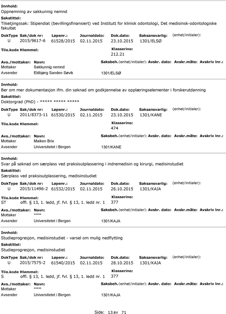 din søknad om godkjennelse av opplæringselementer i forskerutdanning Doktorgrad (PhD) - 2011/8373-11 61530/2015 23.10.