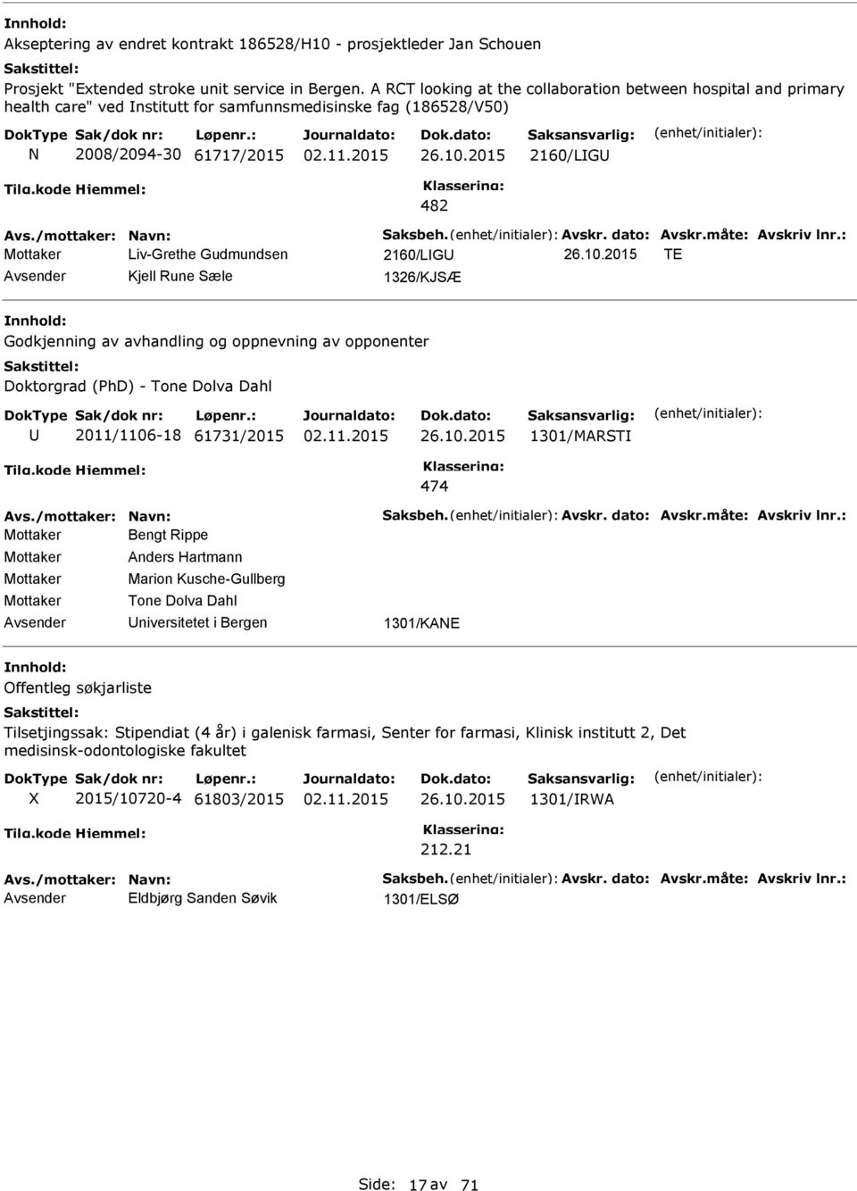 2015 2160/LG 482 Mottaker Liv-Grethe Gudmundsen 2160/LG 26.10.