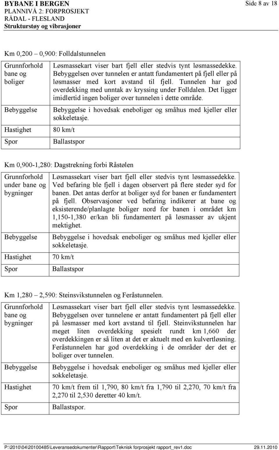 Det ligger imidlertid ingen boliger over tunnelen i dette område. Bebyggelse i hovedsak eneboliger og småhus med kjeller eller sokkeletasje.