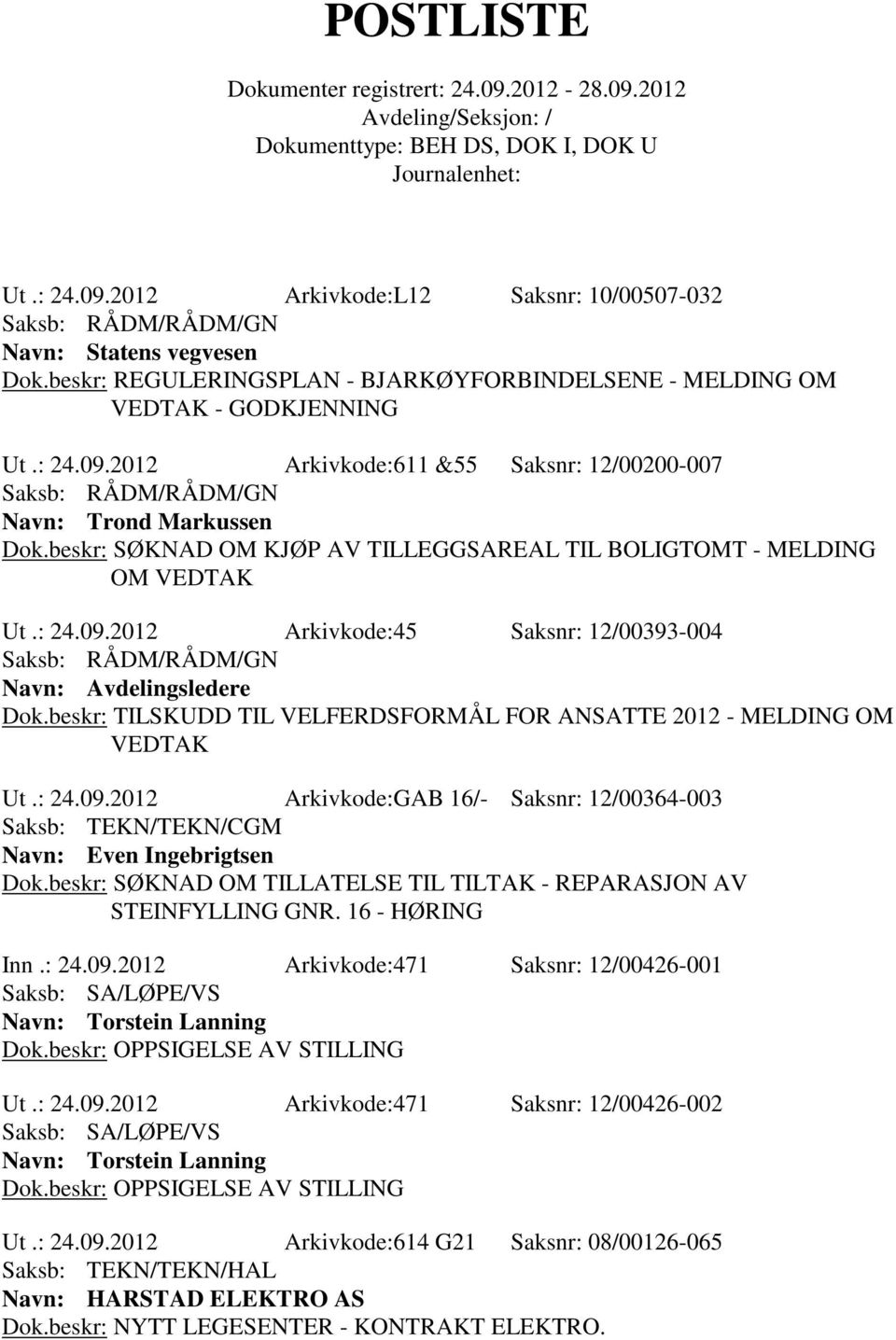 beskr: TILSKUDD TIL VELFERDSFORMÅL FOR ANSATTE 2012 - MELDING OM VEDTAK Ut.: 24.09.2012 Arkivkode:GAB 16/- Saksnr: 12/00364-003 Navn: Even Ingebrigtsen Dok.