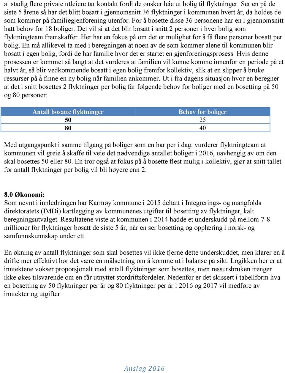 For å bosette disse 36 personene har en i gjennomsnitt hatt behov for 18 boliger. Det vil si at det blir bosatt i snitt 2 personer i hver bolig som flyktningteam fremskaffer.