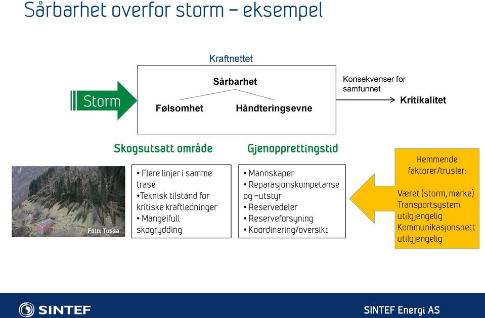 Mangelfull skogrydding Gjenopprettingstid Mannskaper Reparasjonskompetanse og utstyr Reservedeler Reserveforsyning