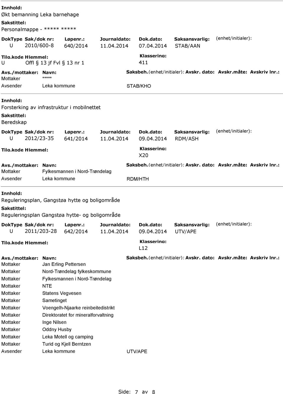 : Fylkesmannen i Nord-Trøndelag RDM/HTH Reguleringsplan, Gangstøa hytte og boligområde Reguleringsplan Gangstøa hytte- og boligområde 2011/203-28 642/2014 09.04.2014 L12 Avs./mottaker: Navn: Saksbeh.