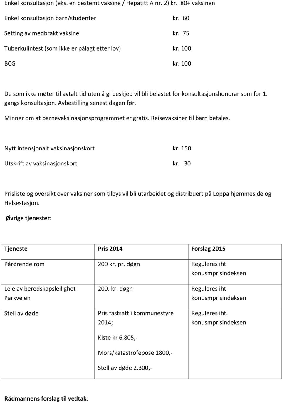 Avbestilling senest dagen før. Minner om at barnevaksinasjonsprogrammet er gratis. Reisevaksiner til barn betales. Nytt intensjonalt vaksinasjonskort kr. 150 Utskrift av vaksinasjonskort kr.