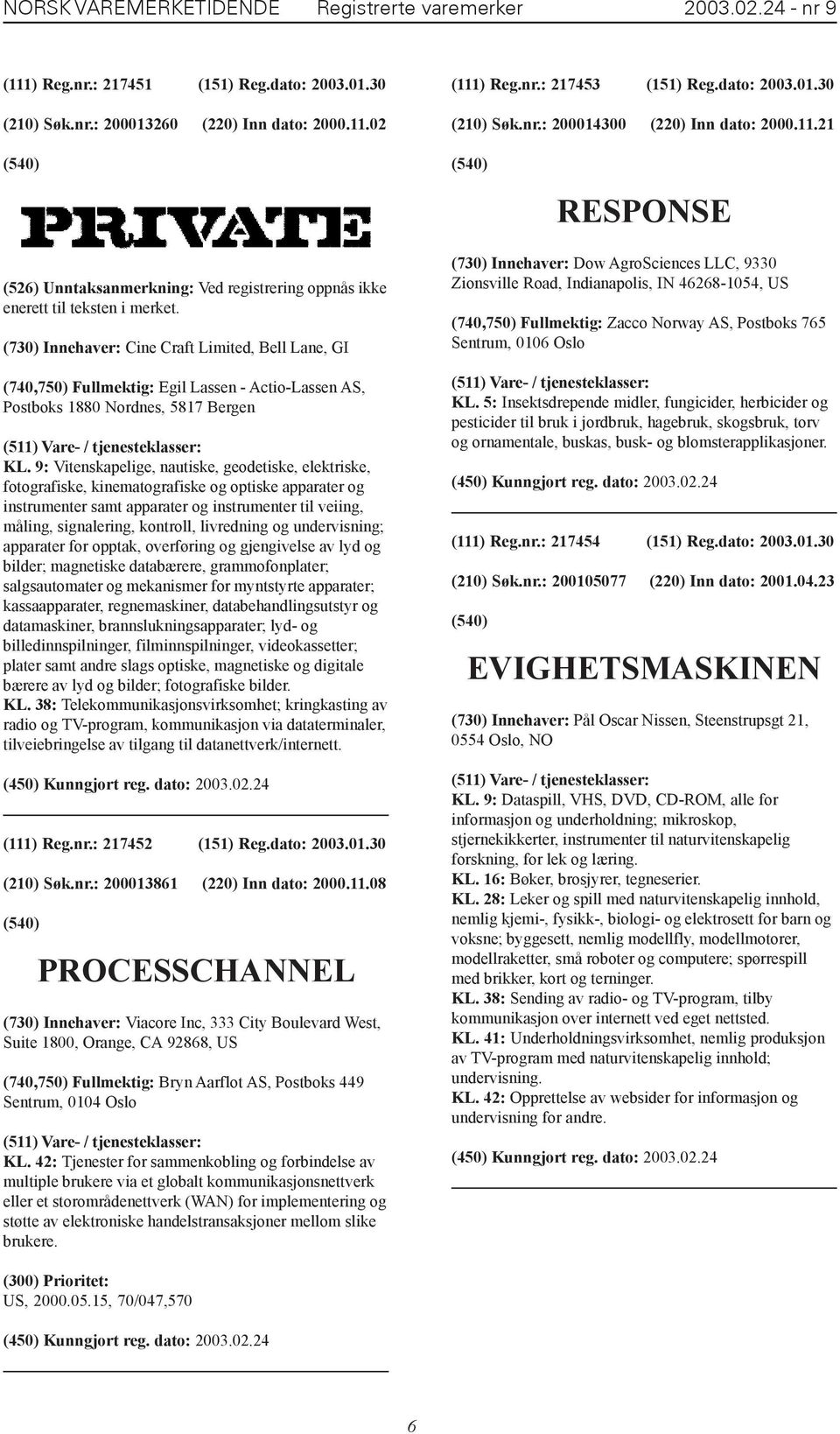 (730) Innehaver: Cine Craft Limited, Bell Lane, GI (740,750) Fullmektig: Egil Lassen - Actio-Lassen AS, Postboks 1880 Nordnes, 5817 Bergen KL.