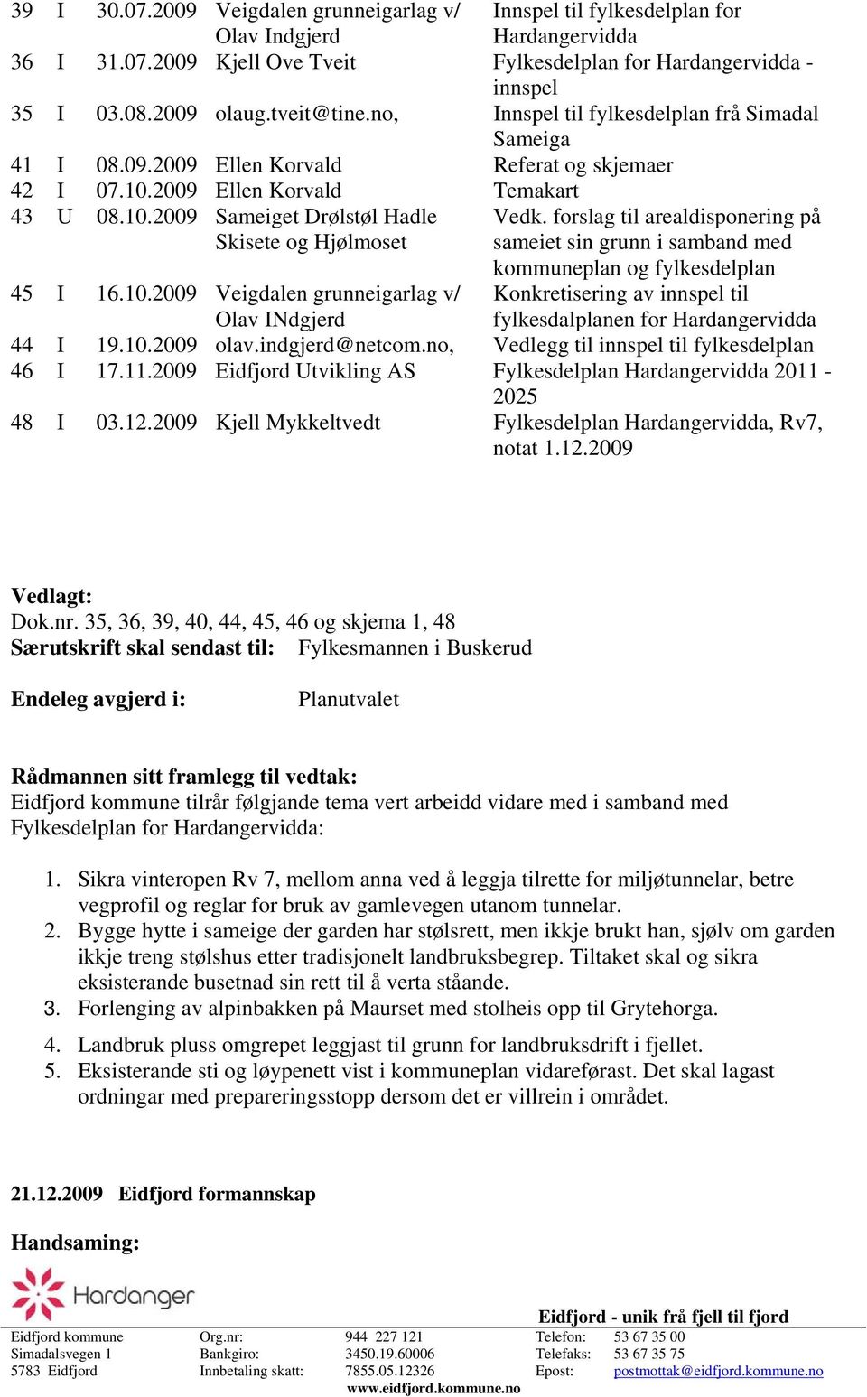 forslag til arealdisponering på sameiet sin grunn i samband med kommuneplan og fylkesdelplan 45 I 16.10.