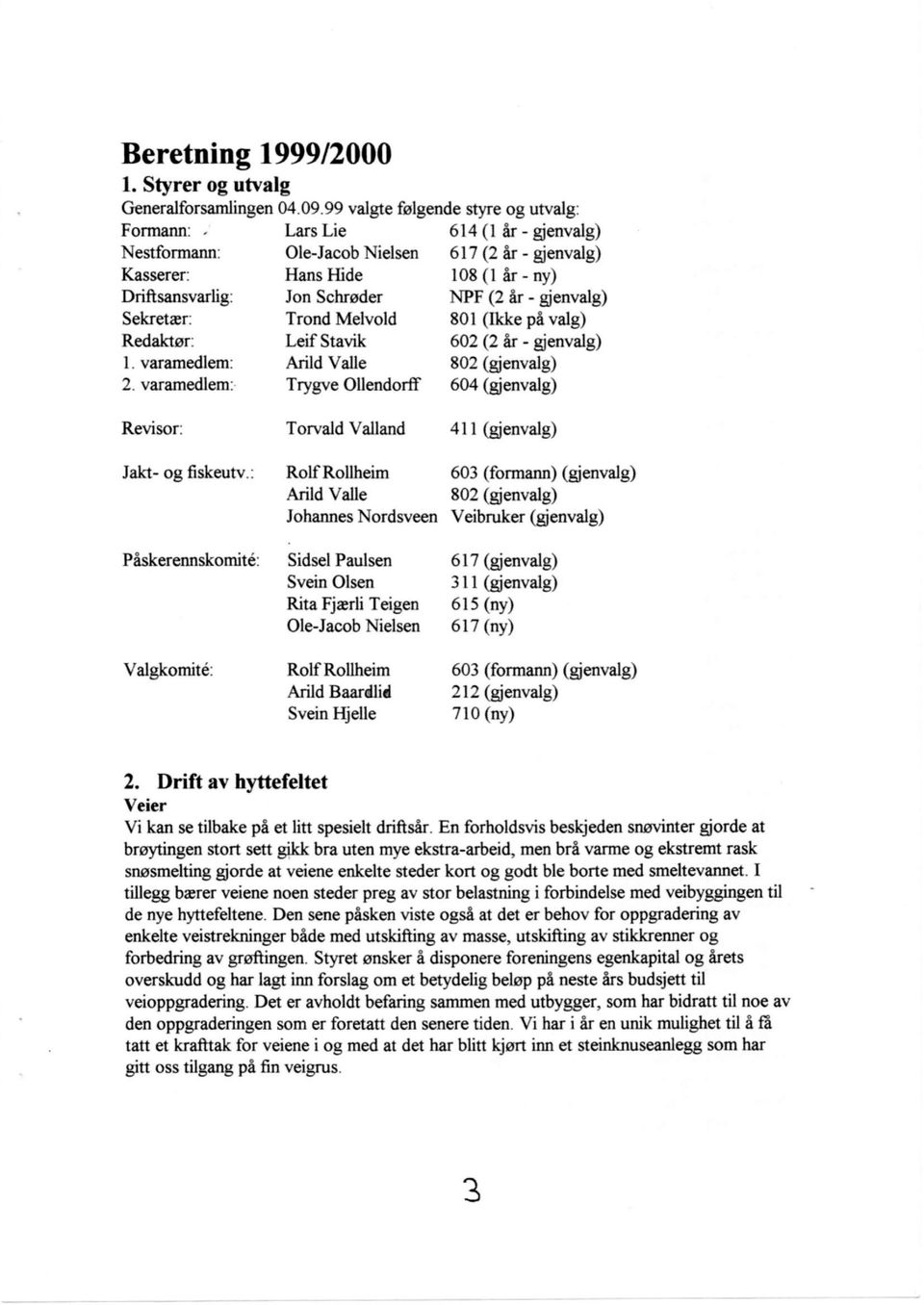 - gjenvalg) 1. varamedlem: Arild Valle 802 (gjenvalg) 2. varamedlem: Trygve OllendorfT 604 (gjenvalg) Revisor: Torvald Valland 411 (gjenvalg) Jakt- og fiskeutv.