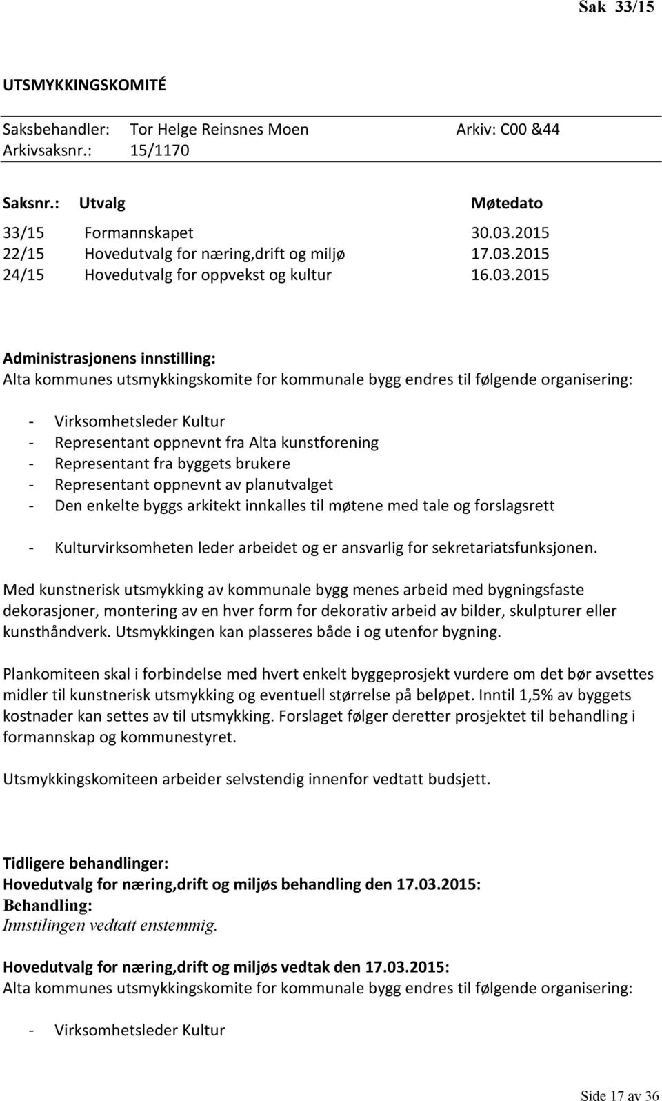 2015 24/15 Hovedutvalg for oppvekst og kultur 16.03.