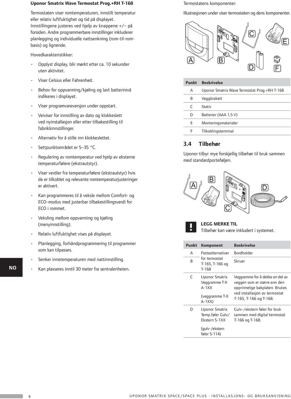 Hovedkarakteristikker: Opplyst display, blir mørkt etter ca. 10 sekunder uten aktivitet. Viser elsius eller Fahrenheit. ehov for oppvarming/kjøling og lavt batterinivå indikeres i displayet.