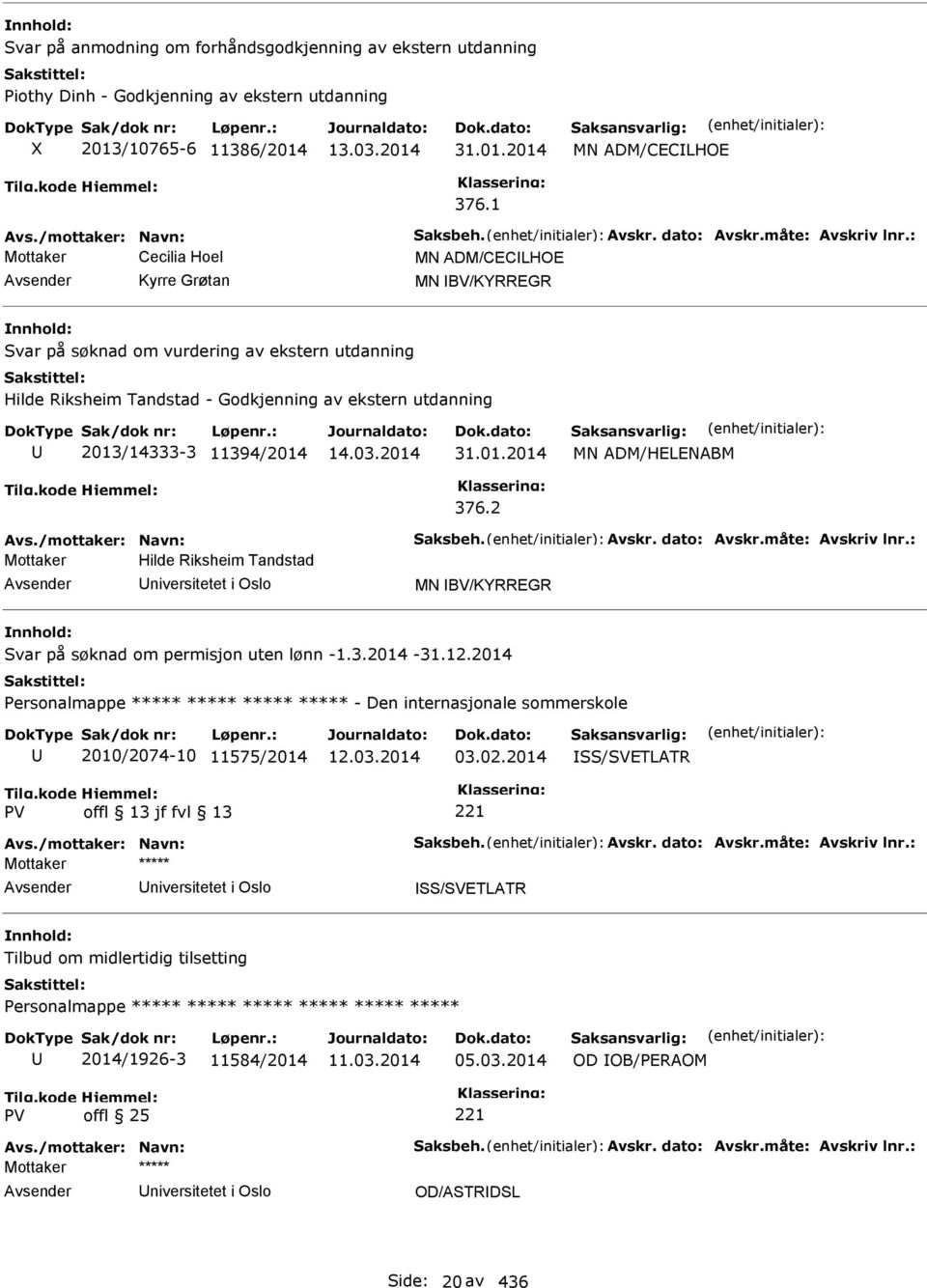 : Mottaker Cecilia Hoel MN ADM/CECLHOE Kyrre Grøtan MN BV/KYRREGR Svar på søknad om vurdering av ekstern utdanning Hilde Riksheim Tandstad - Godkjenning av ekstern utdanning 2013/14333-3 11394/2014