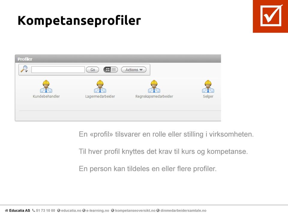 Til hver profil knyttes det krav til kurs og