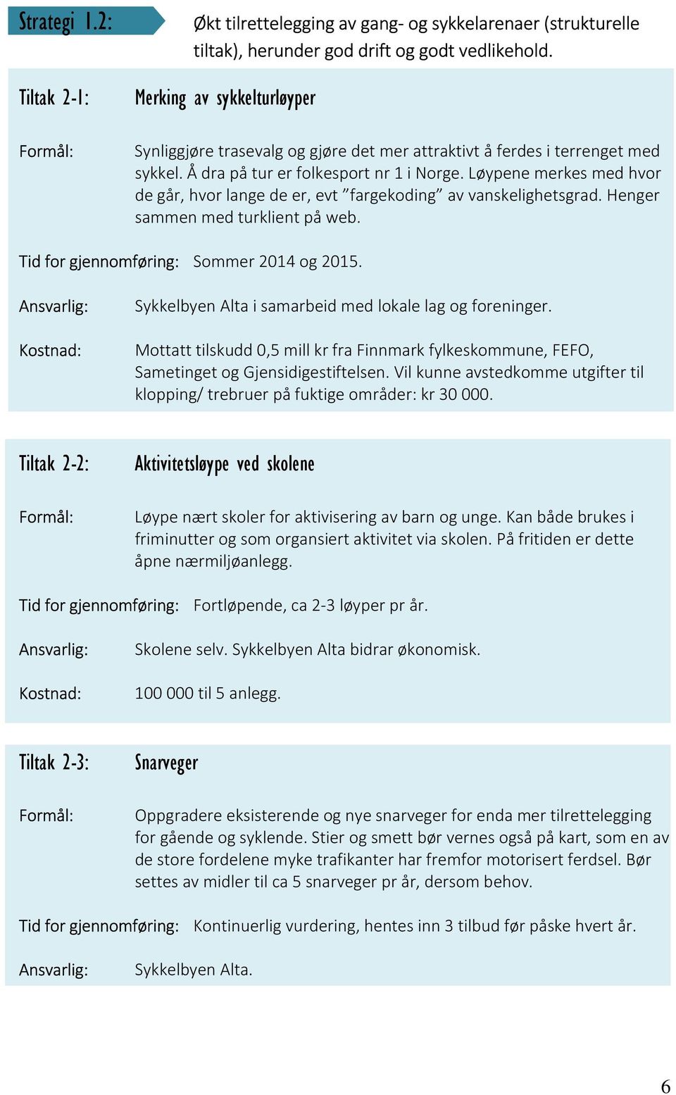 Løypene merkes med hvor de går, hvor lange de er, evt fargekoding av vanskelighetsgrad. Henger sammen med turklient på web. Tid for gjennomføring: Sommer 2014 og 2015.