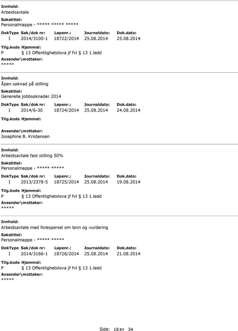 Kristensen Arbeidsavtale fast stilling 50% ersonalmappe - 2013/2378-5 18725/2014 19.