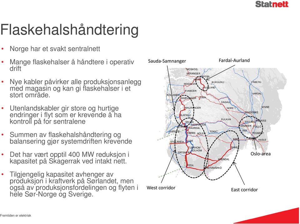 Utenlandskabler gir store og hurtige endringer i flyt som er krevende å ha kontroll på for sentralene Summen av flaskehalshåndtering og balansering gjør systemdriften