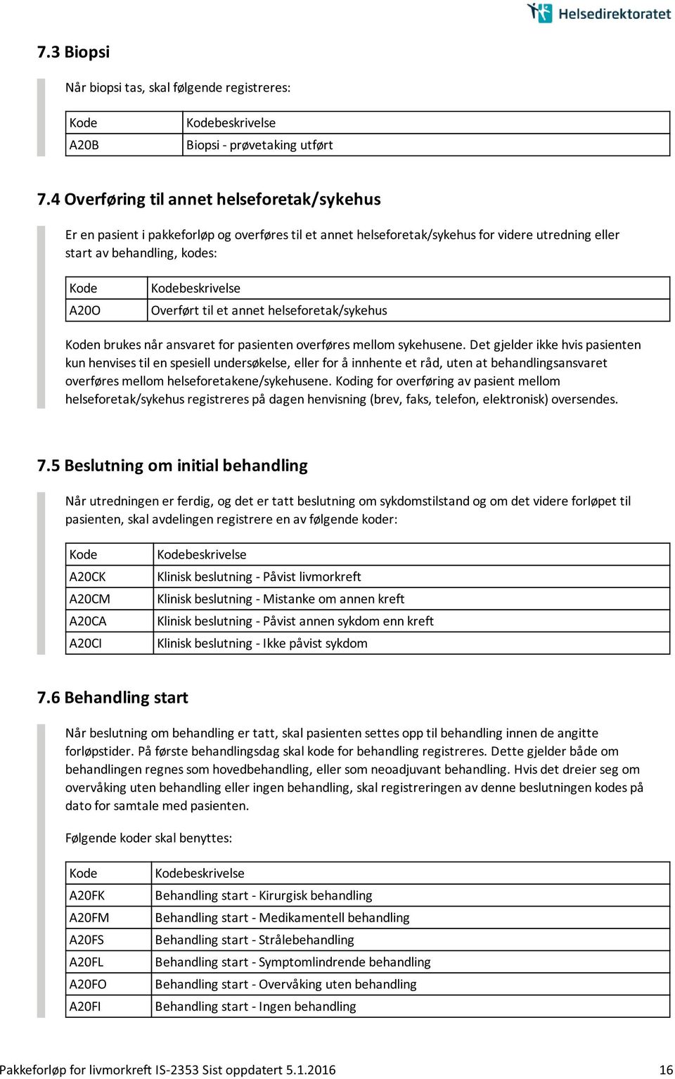 til et annet helseforetak/sykehus n brukes når ansvaret for pasienten overføres mellom sykehusene.