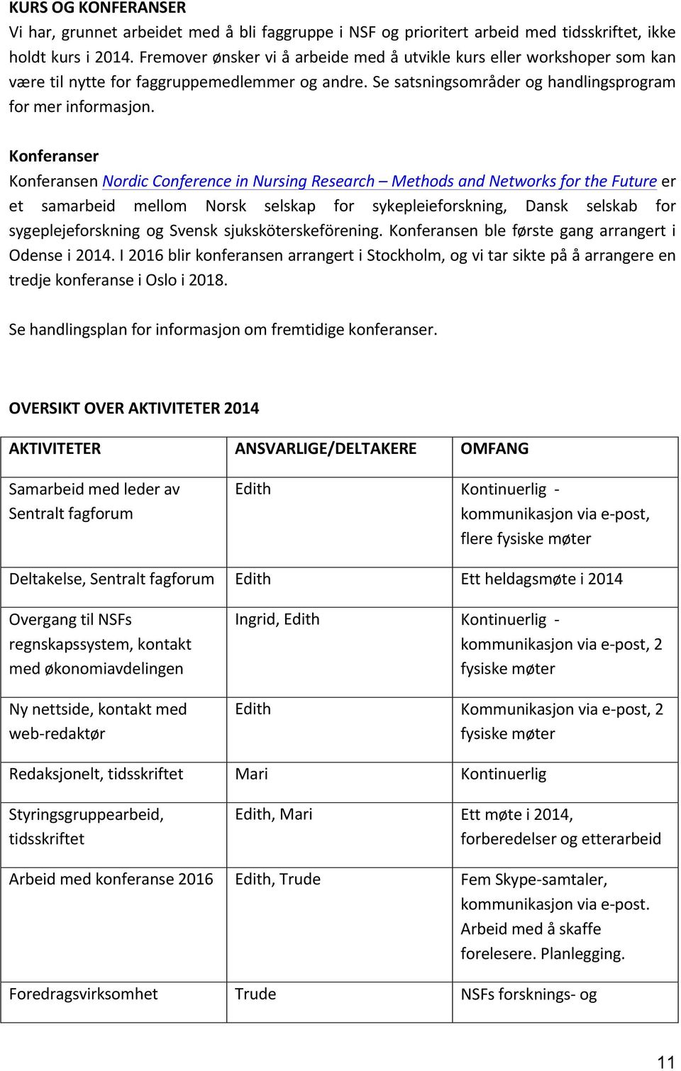 Konferanser KonferansenNordic'Conference'in'Nursing'Research' 'Methods'and'Networks'for'the'Future'er et samarbeid mellom Norsk selskap for sykepleieforskning, Dansk selskab for sygeplejeforskning og