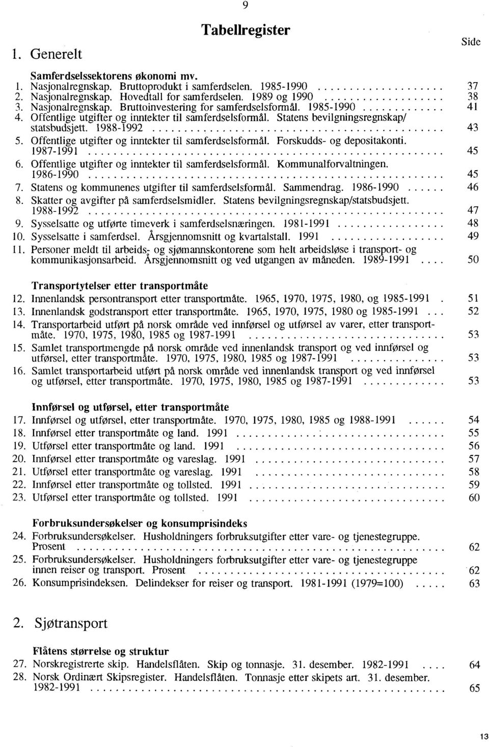 Offentlige utgifter og inntekter til samferdselsformål. Forskudds- og depositakonti. 1987-1991 45 6. Offentlige utgifter og inntekter til samferdselsformal. Kommunalforvaltningen. 1986-1990 45 7.