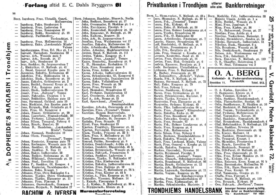 18 Ingebrg, Parfuimelrr,., Trdensklgt. 2 Ingeibrg, Frue, Mellemiveien 14 Ingebrg, Einke,,,Lærkendals Minde" Vålene Inigelbirgamna, Frue, Erl. Sk.s gt, l c Ingvald, Haivnebetj.