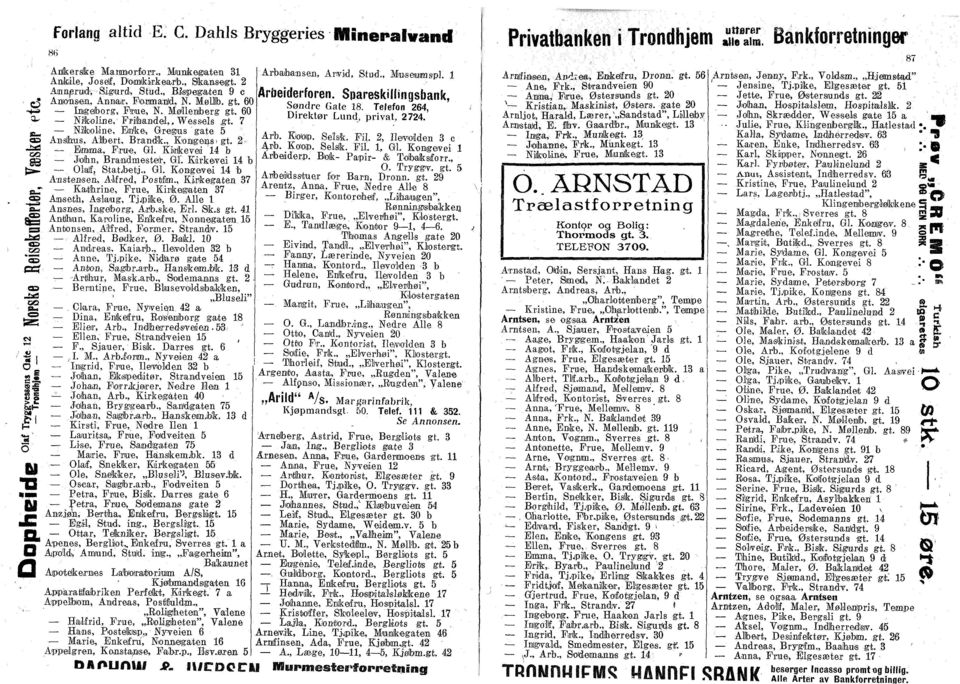 , Knigens i gt. 2 Emma, Frue, GL Kirkevei '14 b Jlhn, Brandmester, GL Kirkevei 14 b M, Statjbetj., Gl. Kngevei 14 b Anstensen, Alfred, Pstfm., Kirkegaten 37 Kathrine, Frue, Kirkegaten 37 Ause.