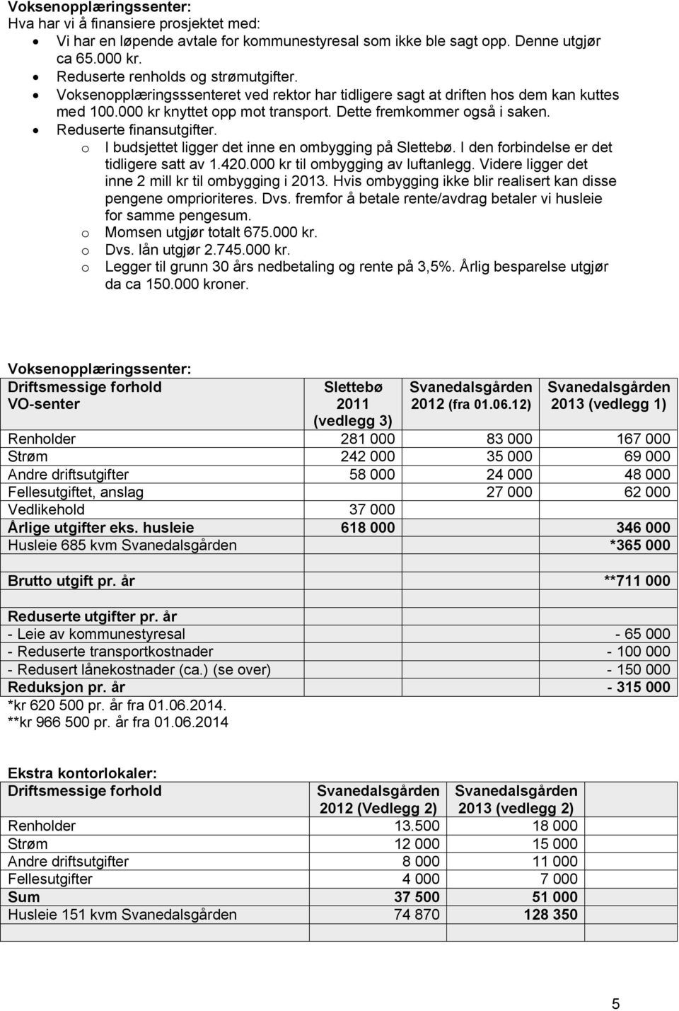 o I budsjettet ligger det inne en ombygging på Slettebø. I den forbindelse er det tidligere satt av 1.420.000 kr til ombygging av luftanlegg. Videre ligger det inne 2 mill kr til ombygging i 2013.