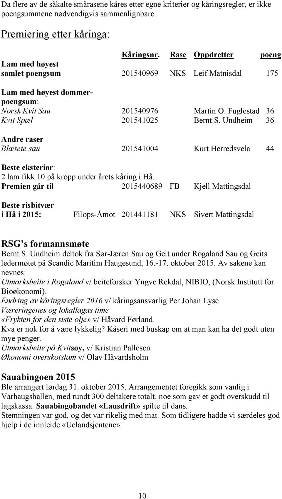 Undheim 36 Andre raser Blæsete sau 201541004 Kurt Herredsvela 44 Beste eksteriør: 2 lam fikk 10 på kropp under årets kåring i Hå.