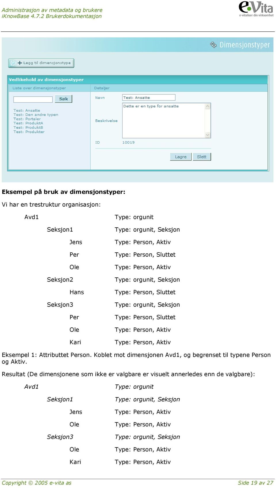 Attributtet Person. Koblet mot dimensjonen Avd1, og begrenset til typene Person og Aktiv.