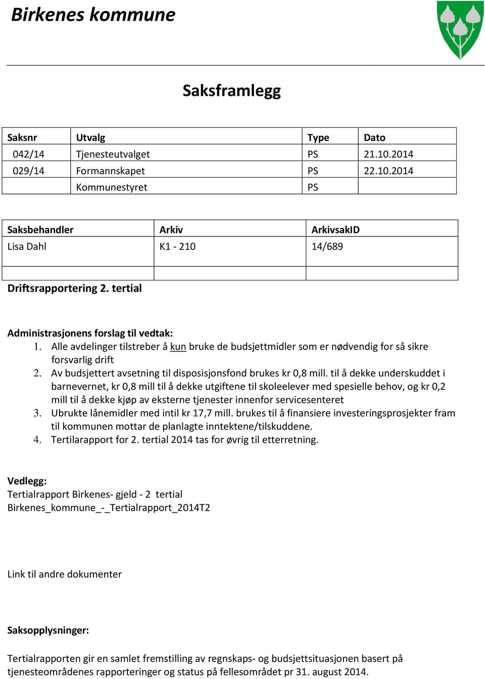 Av budsjettert avsetning til disposisjonsfond brukes kr 0,8 mill.