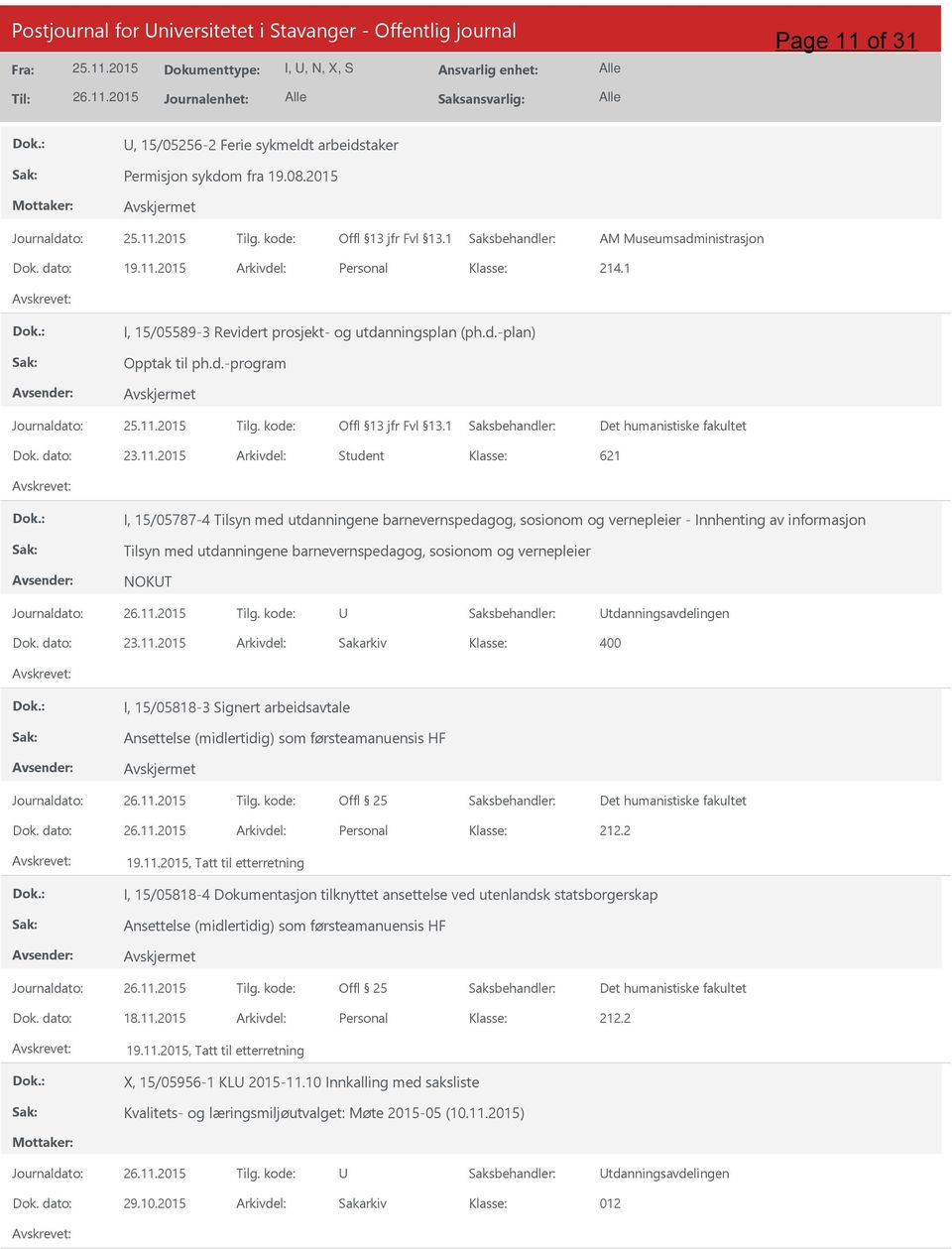 15/05787-4 Tilsyn med utdanningene barnevernspedagog, sosionom og vernepleier - Innhenting av informasjon Tilsyn med utdanningene barnevernspedagog, sosionom og vernepleier NOKT tdanningsavdelingen