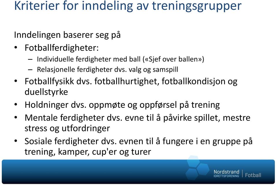 fotballhurtighet, fotballkondisjon og duellstyrke Holdninger dvs.