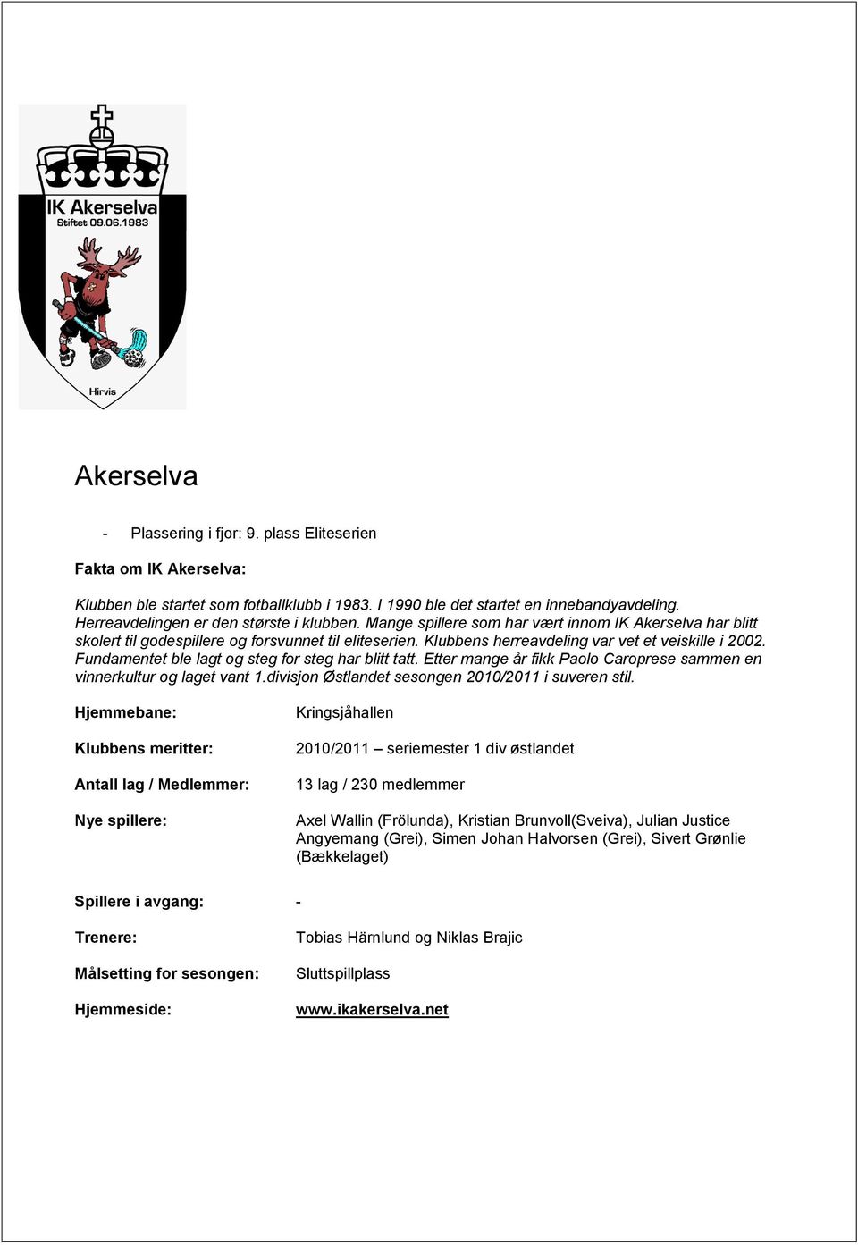 Klubbens herreavdeling var vet et veiskille i 2002. Fundamentet ble lagt og steg for steg har blitt tatt. Etter mange år fikk Paolo Caroprese sammen en vinnerkultur og laget vant 1.