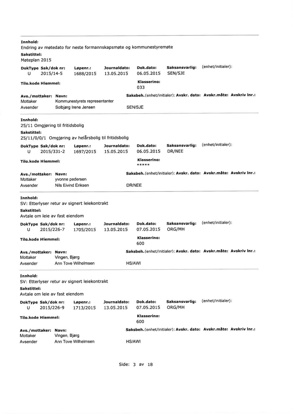 2015 06.05.2015 Wonne pedesen Nils Eivind Eiksen Saksbeh. (enhet/ nitiale) : Avsk. dato: Avsk.måte: Avskiv ln.: SV: Ettelyse et av signet leiekontakt Avtale om leie av fast e endom 13.05.2015 2ots/226-7 7ï5/2jts 07,05.