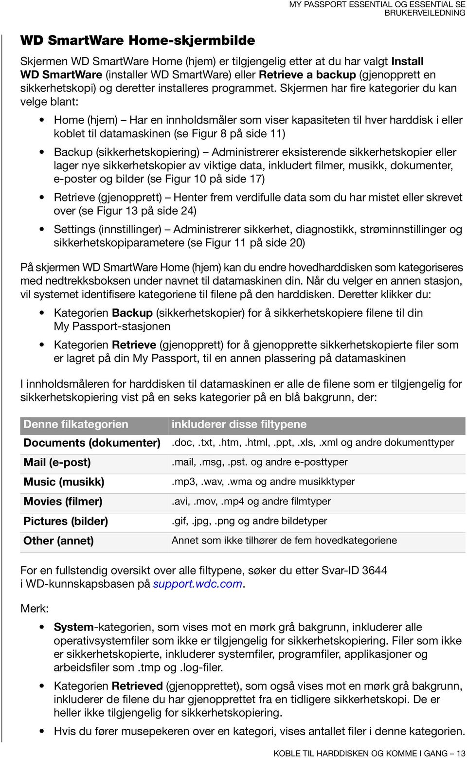 Skjermen har fire kategorier du kan velge blant: Home (hjem) Har en innholdsmåler som viser kapasiteten til hver harddisk i eller koblet til datamaskinen (se Figur 8 på side 11) Backup