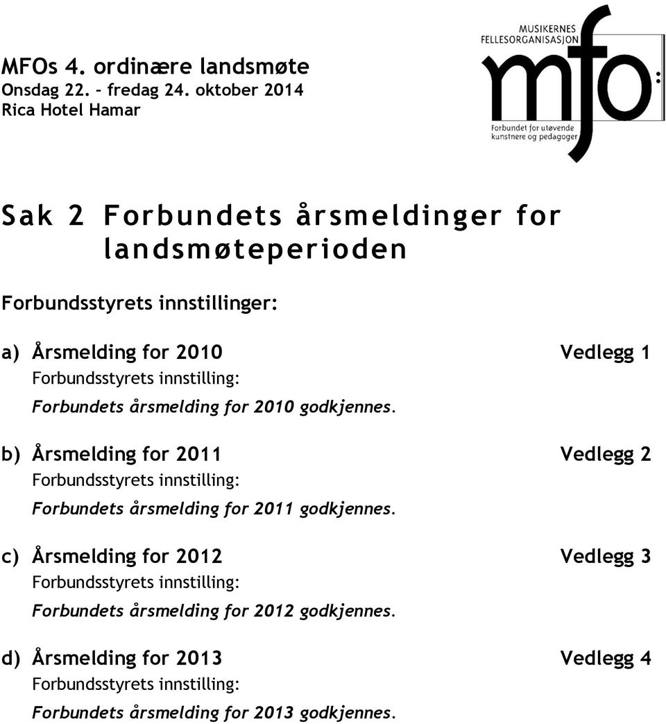 Forbundsstyrets innstilling: Forbundets årsmelding for 2010 godkjennes.