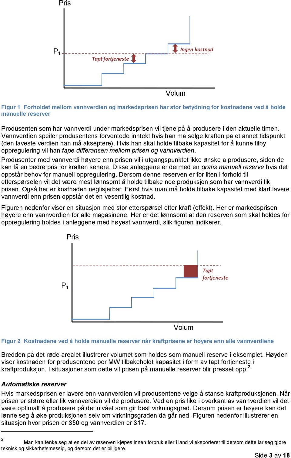 Hvis han skal holde tilbake kapasitet for å kunne tilby oppregulering vil han tape differansen mellom prisen og vannverdien.