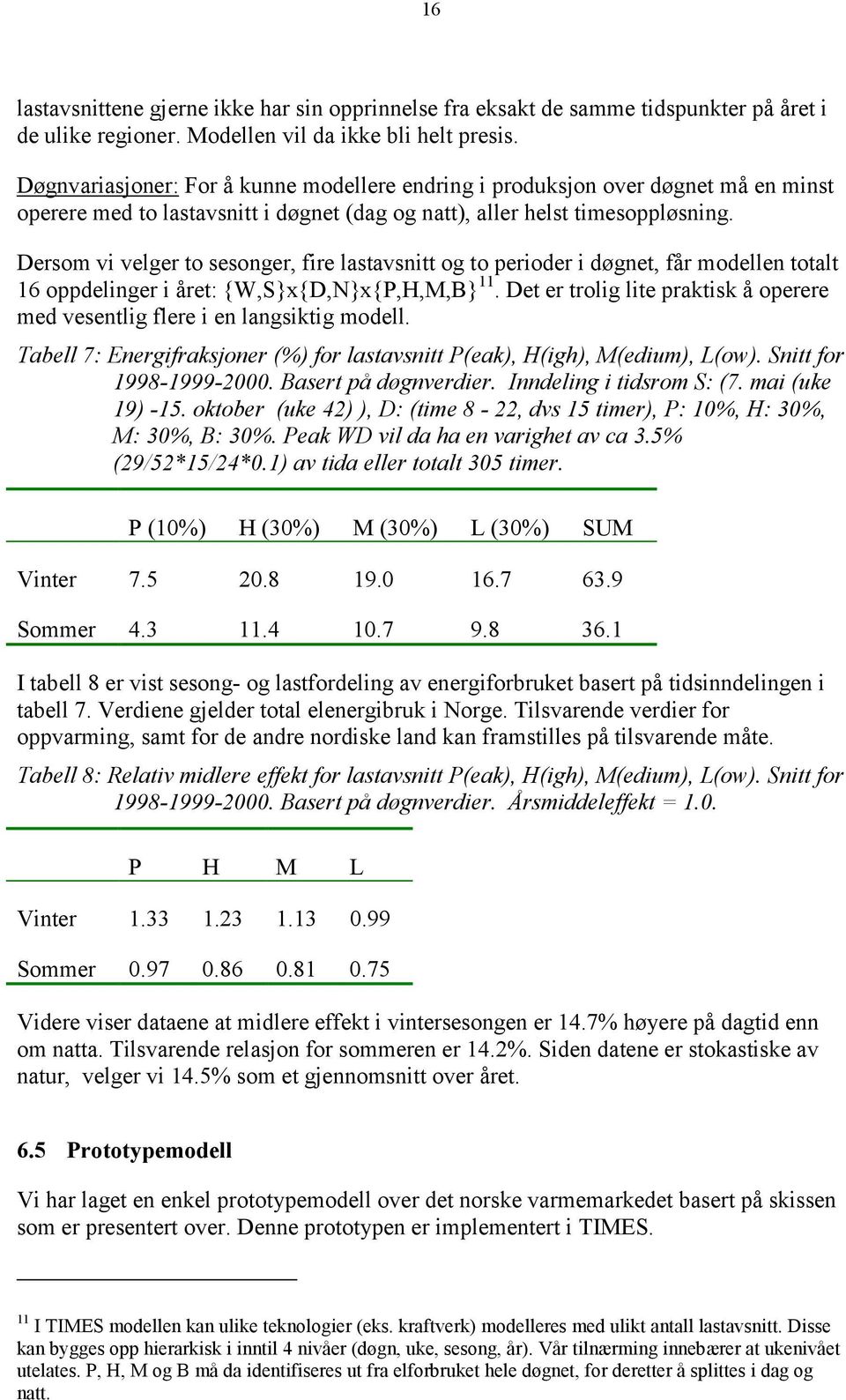 Dersom vi velger to sesonger, fire lastavsnitt og to perioder i døgnet, får modellen totalt 16 oppdelinger i året: {W,S}x{D,N}x{P,H,M,B} 11.