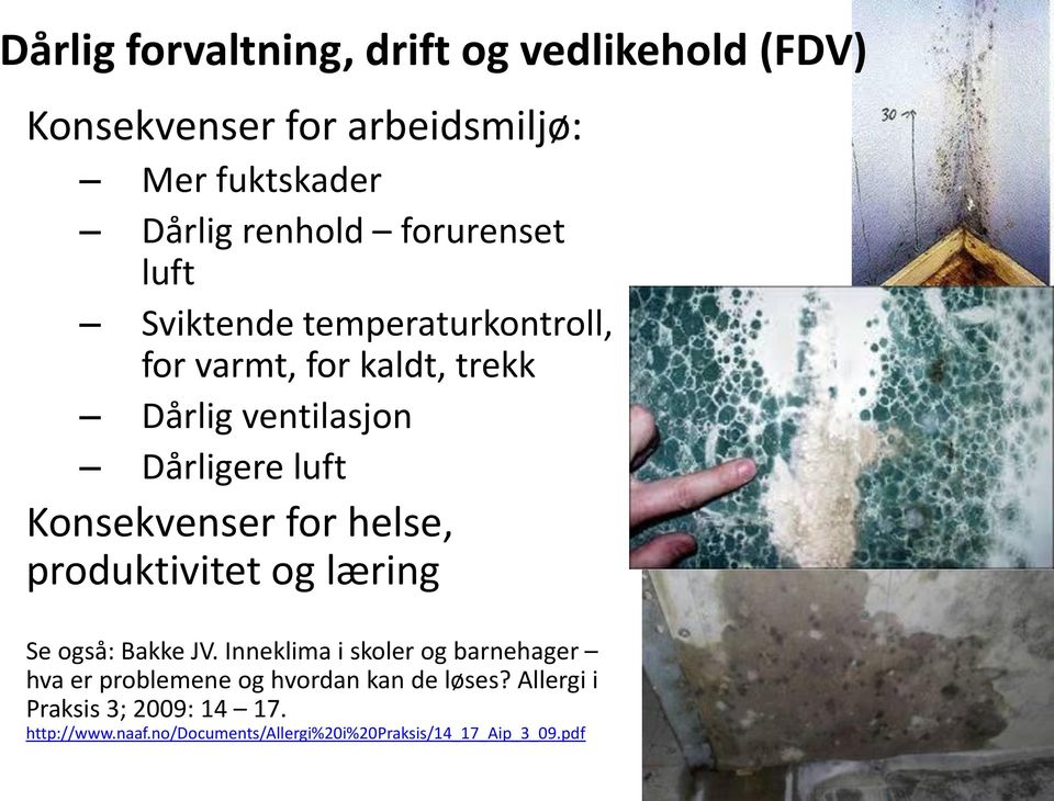 Konsekvenser for helse, produktivitet og læring Se også: Bakke JV.