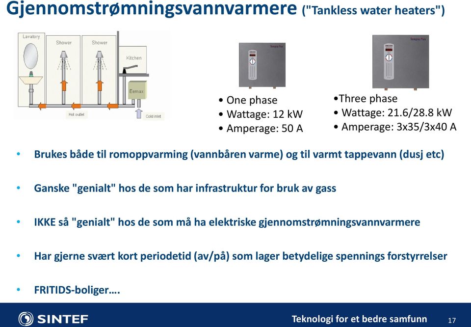 hos de som har infrastruktur for bruk av gass IKKE så "genialt" hos de som må ha elektriske gjennomstrømningsvannvarmere Har