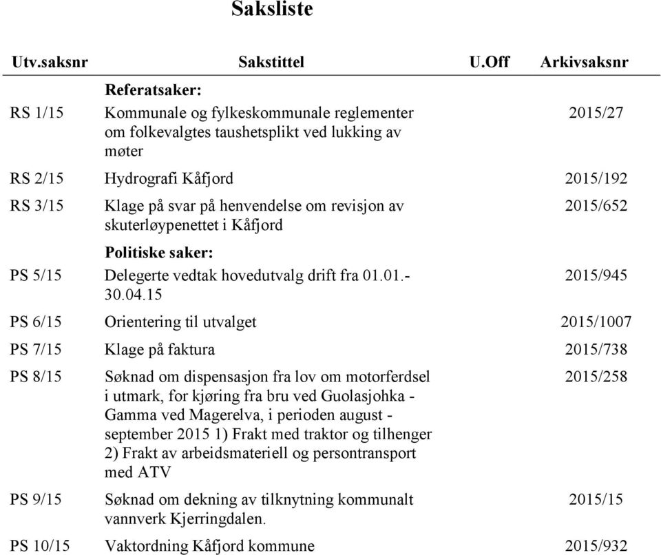 svar på henvendelse om revisjon av skuterløypenettet i Kåfjord Politiske saker: Delegerte vedtak hovedutvalg drift fra 01.01.- 30.04.