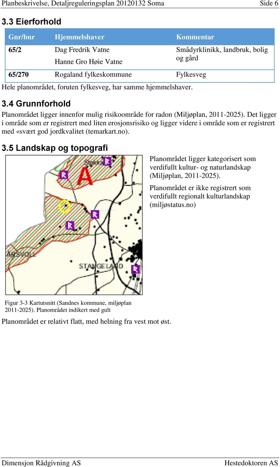 Smådyrklinikk, landbruk, bolig og gård 3.4 Grunnforhold Planområdet ligger innenfor mulig risikoområde for radon (Miljøplan, 2011-2025).