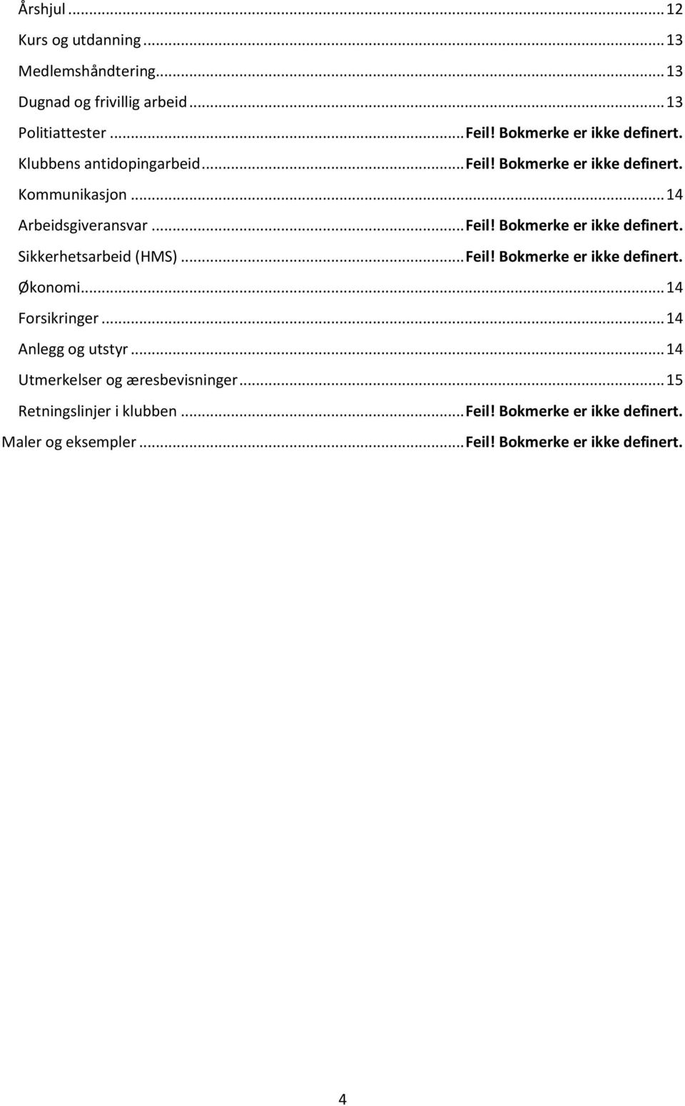 .. Feil! Bokmerke er ikke definert. Økonomi... 14 Forsikringer... 14 Anlegg og utstyr... 14 Utmerkelser og æresbevisninger.