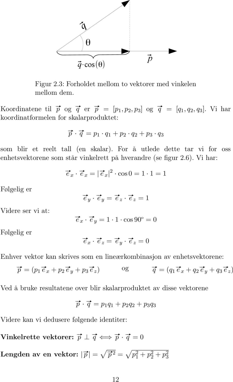 For å utlede dette tar vi for oss enhetsvektorene som står vinkelrett på hverandre (se figur 2.6).